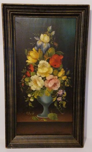 R.  Rosini Signed Oil Painting On Canvas O/c Still Life Flowers Vintage