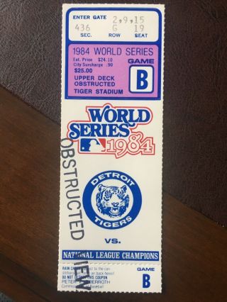 Detroit Tigers 1984 World Series Ticket Stub Game B Obstructed View