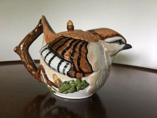 Staffordshire Vtg Garden Birds Wren Teapot Hand Painted/fine Ceramics Lovely