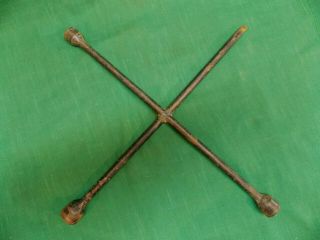 Vintage 3 Way Lug Wrench Tire Iron.  Unmarked.  3 Sockets 1 Pry Bar End.  20 " 4 Arm
