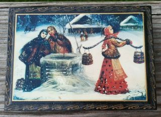 Vintage Boyarinoff Russian Lacquer Tea Box - Girl By The Well