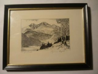 Longs Peak Signed Vintage Etching Lyman Byxbe Colorado Artist Mountain Art