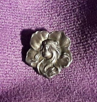 Antique Art Nouveau 925 Sterling Silver Pin Brooch Cameo Of Woman With Flower