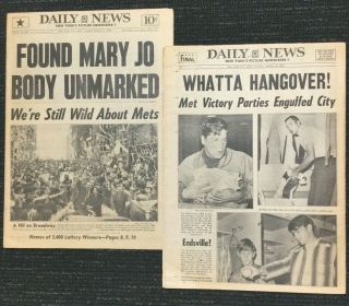 Mets Parade - 1969 World Series - Baseball - 2 York Daily News Newspapers