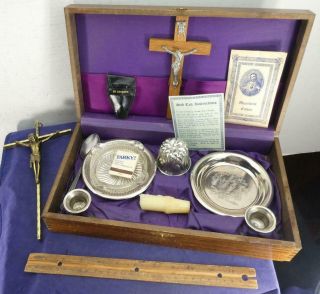 Antique Vaticum Catholic Religious Sick Call Last Rites Box Cross