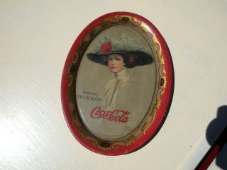 Antique Coca Cola Girl Advertising Change Tip Tray 1910 Tin Advertising 09 Sign