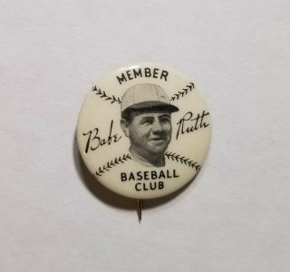 1934 Babe Ruth Quaker Oats Baseball Club Member Pin Exmt - Nm