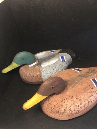 Pair (2) Antique Herters Cork Duck Decoys - Mallard And Hen
