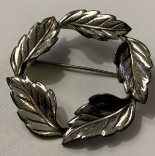 Vintage Sterling Silver Signed Beau Sterling Round Leaf Brooch Pin
