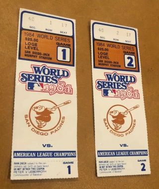 1984 Game 1 & 2 World Series Ticket Stub Padres Vs Tigers Garvey Gibson Gwynn