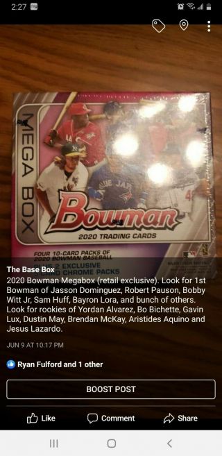 The Base Box Volume 4.  Guarenteed a pack of 2020 Bowman from Megabox every box. 2