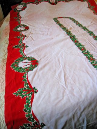 Vintage Sunweave Christmas Tablecloth Holly Wreath Ribbon 62 " X 104 " Brazil