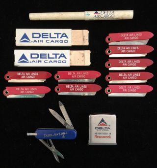 Vintage Delta Widget Airlines Air Cargo Utility Knife Razor Zippo Tape Measure