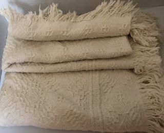Vtg Crown Crafts Briarcrest 100 Cotton Woven 47x60 Throw Usa Ivory Beige