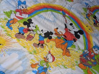 Vintage Walt Disney Co Mickey And Friends Rainbow Comforter Twin/full Size