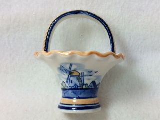 Vintage Hand Painted “delft Blue” Porcelain 3” Basket