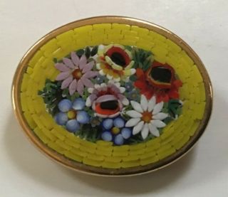 Signed Made Italy Vintage Micro Mosaic Millefiori Glass Flower Brooch Pin
