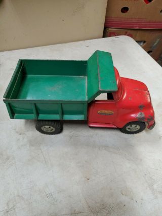 Vintage Tonka Toy Mound Metalcraft Dump Truck Toy 1950s Antique Red Green