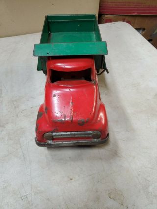 Vintage Tonka Toy Mound Metalcraft Dump Truck Toy 1950s antique Red Green 2