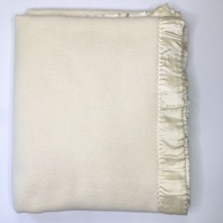 Vintage Waffle Weave Cream Thermal Blanket Queen 88x97 Soft Acrylic Satin Trim