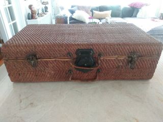 Antique Wicker And Wood Suitcase Looks To Be A Womens Trunk Hardware