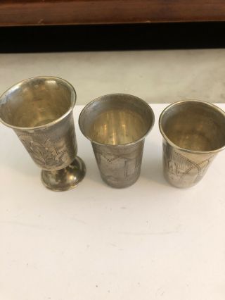 Three Sterling Silver Russian Samovars Vodka Kiddush Cups