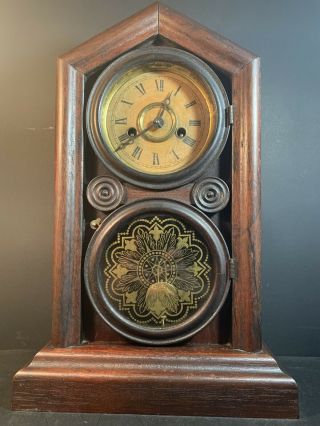 Antique 1870s Ingraham 30 Hour Chime & Alarm Mantel Clock Fleur De Lis