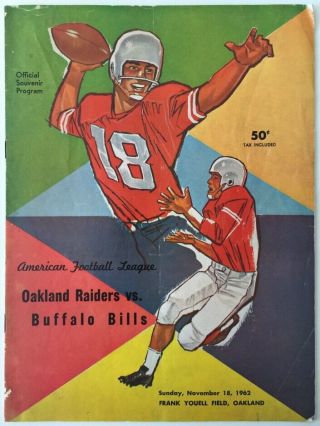 1962 Oakland Raiders Vs Buffalo Bills Football Program 11/18/1962 Youell Field