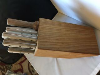 Vintage Great Blade Carvel Hall 9 Piece Steel Knife Set with Wood Block Japan 3