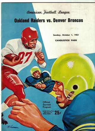 1961 Denver Broncos At Oakland Raiders Program (oct.  1) Ex - Mt