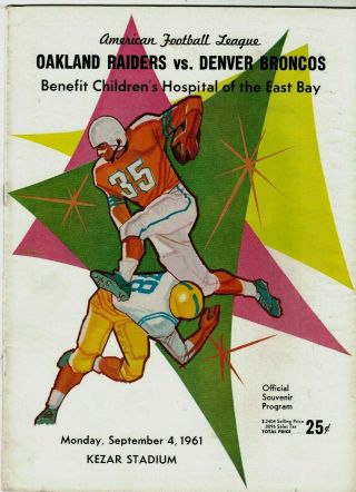 1961 Denver Broncos At Oakland Raiders Afl Program - Sept.  4 Charity Game - Ex,