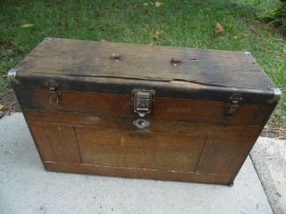 H.  Gerstner 025 Antique 26 " Wooden Oak Machinist Tool Box Chest 10 Drawers Usa