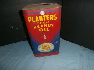 Antique One Gallon Tin Metal Container Can Mr Peanut Hi - Hat Oil - Full