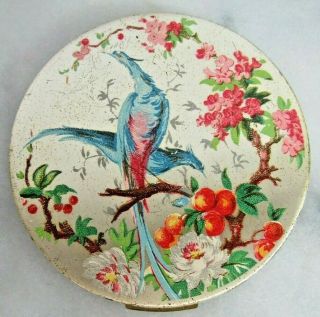 Vintage Zell Fifth Avenue Compact Colorful Birds Of Paradise Oranges Blossom 3.  5