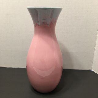 Vintage Hull Usa Pink With Blue Drip Vase 39 12 " Tall.