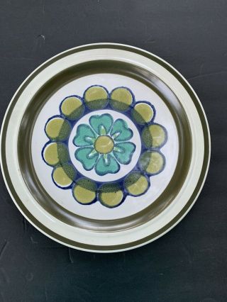 Vintage 70 Electra Casual Ceram Roulette Green Blue Flower Dinner Plate 10.  5 "