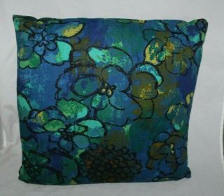 Vintage 70s Pillow Blue Green Retro Groovy Print 15 X 15 Floral Mid Century
