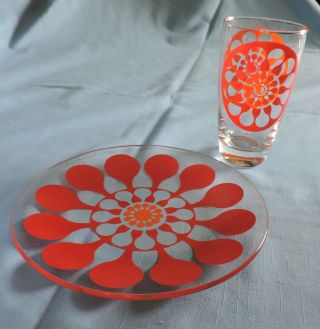 Vintage Funky Red And Orange Plate And Tumbler By Ocean Thailand