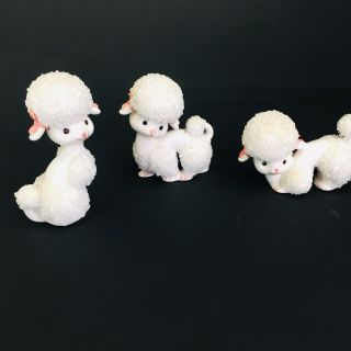 Enesco Sugar Rock Textured Ceramic White Poodle Dog Figurine Japan Vintage Set 3