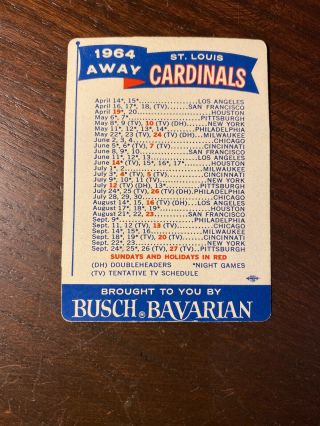 1964 St.  Louis Cardinals Baseball Schedule Busch Bavarian Sponsor Nm