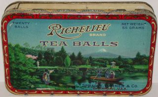 Vintage Tin Richelieu Tea Balls Oriental Graphics Sprague Warner Chicago Ill