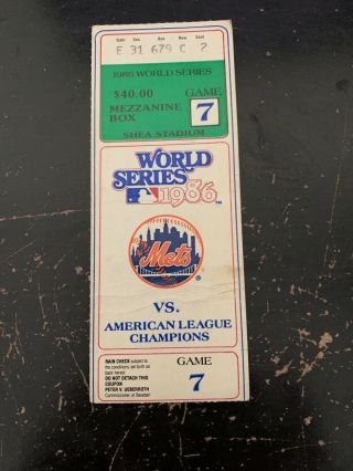 1986 Mlb World Series Game 7 Ticket Mets Vs Red Sox Nm