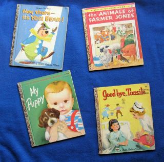 4 Vintage Little Golden Books Farmer Jones,  Tonsils,  Puppy " A ",  Yogi Bear