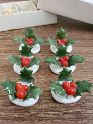 Vintage Christmas Set Of 6 Ceramic Place Card Holders Made In Japan