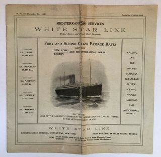 1908 White Star Line Passenger Rate Brochure Mediterranean Services 16pp