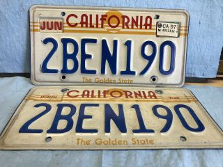 Matching Pair California Sunset License Plates 2ben190 Barn Find Jun 1997