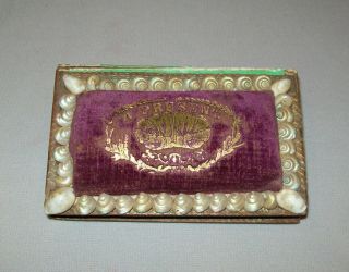 Old Antique Vtg 19th C 1800s Folk Art A Present Seashell Decorated Velvet Box