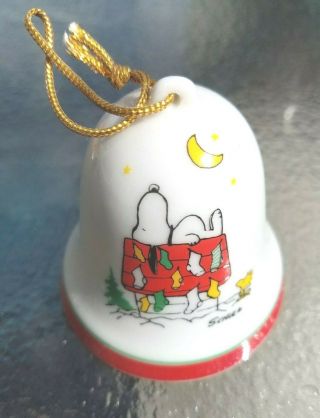 Vintage Peanuts Snoopy Christmas Bell Ornament Htf Woodstock