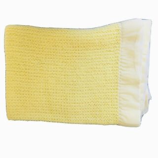 Vintage Yellow Waffle Weave Thermal Acrylic Satin Baby Blanket 35 X 50”