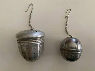 2 Vtg Acorn Tea Balls Strainers Infusers Metal Screw - On Lids 1 Large 1 Small